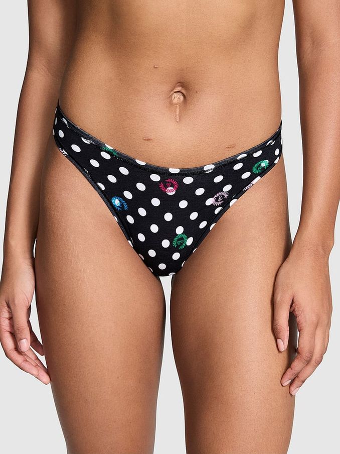 Pure Black Dot Print Thong Cotton Knickers (E68285) | €10.50