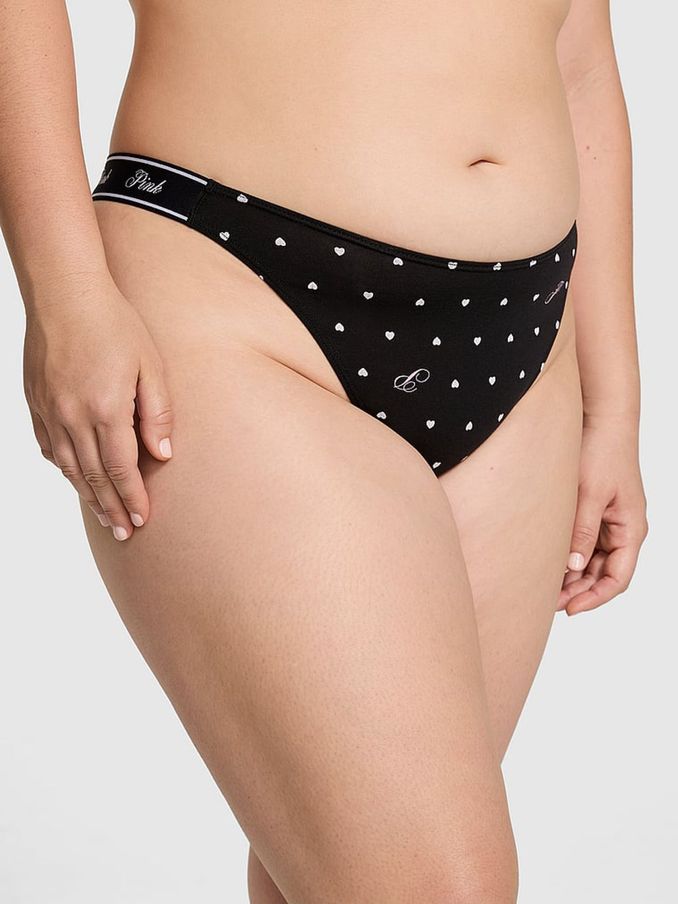 Pure Black Heart Print Thong Cotton Logo Knickers (E68305) | €10.50