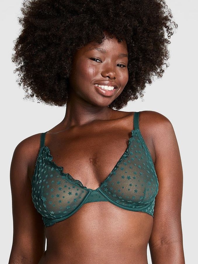 Deep Forest Green Plunge Star Chaser Lace Unlined Bra (E68528) | €40
