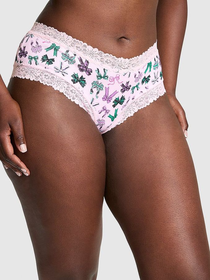 Pink Bows Lace Trim Rib Cheeky Knickers (E68552) | €10.50