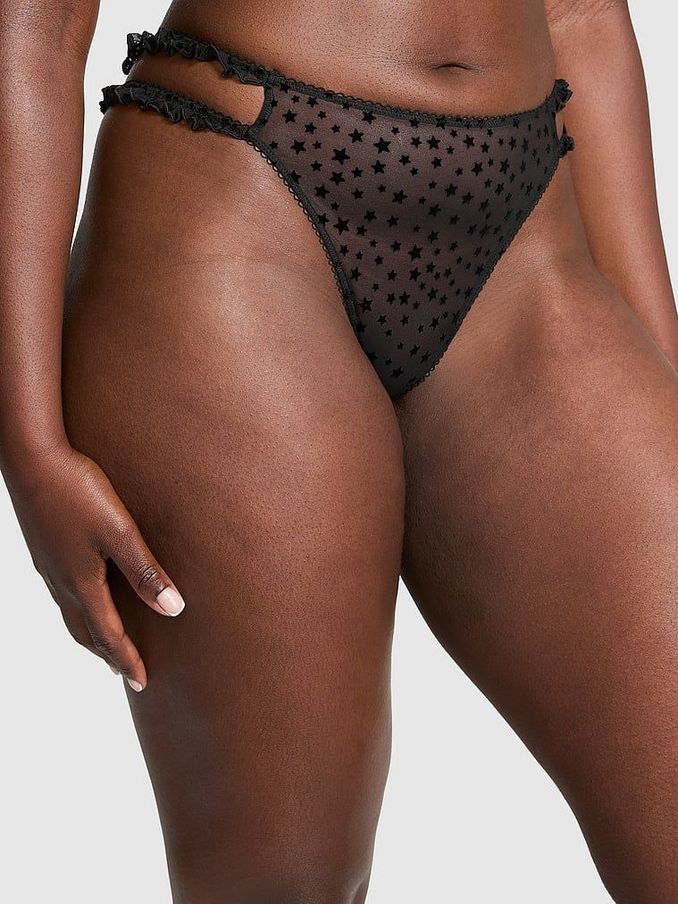Black Thong Star Chaser Lace Knickers (E68590) | €10.50