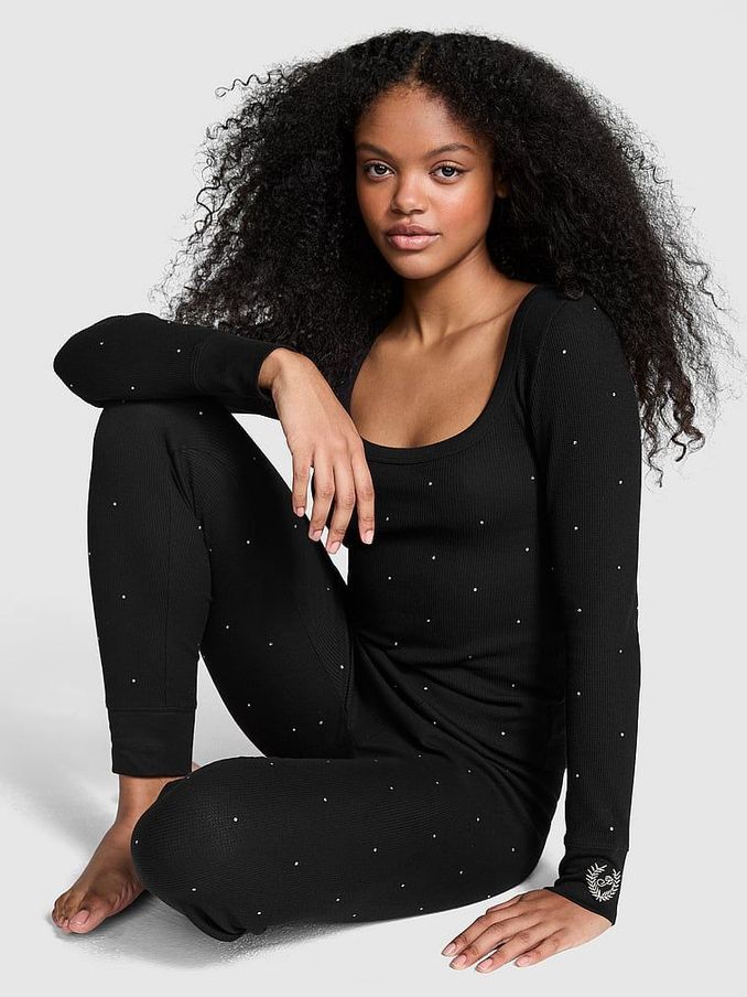 Black Diamante Thermal Long Pyjama Set (E68873) | €56