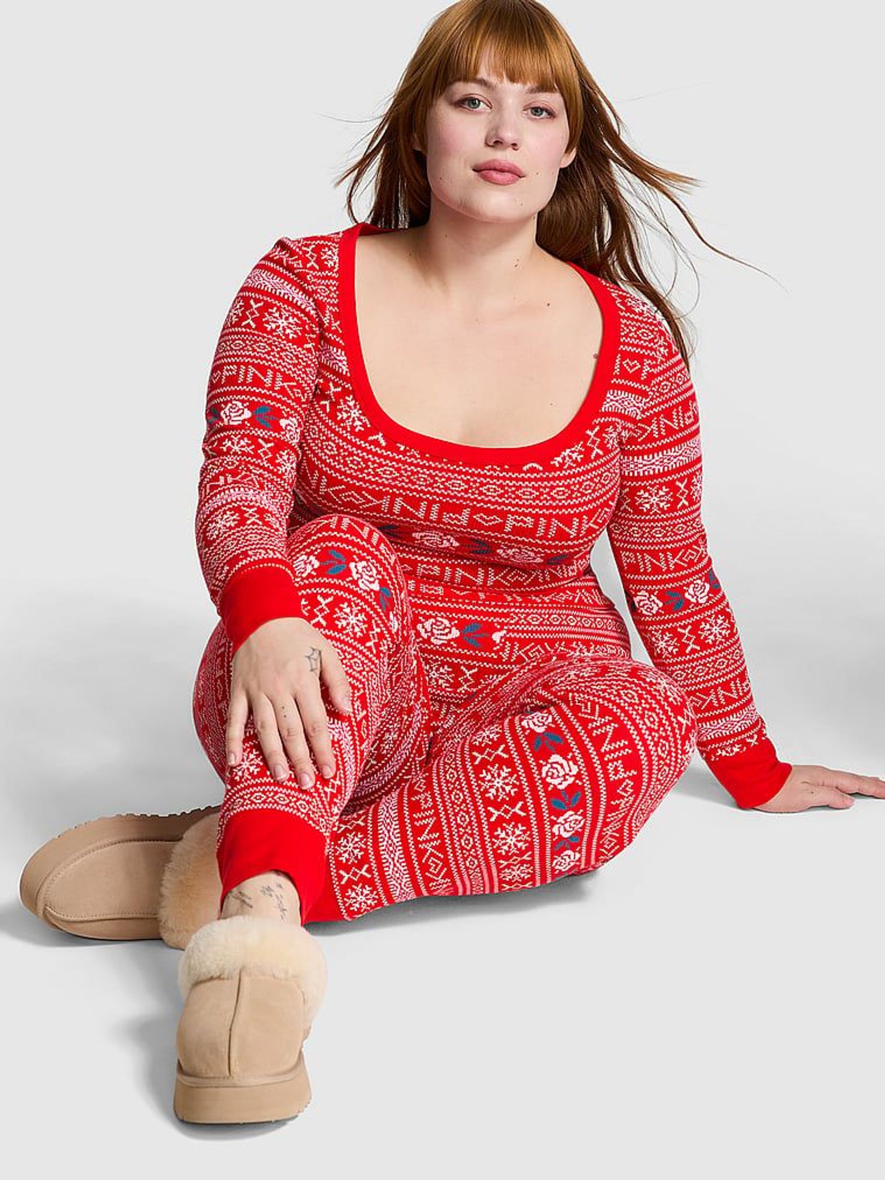 Vermillion Red Thermal Long Pyjama Set (E68874) | €27
