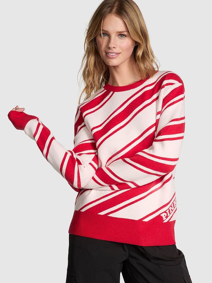 White Shell Candy Cane Stripe Christmas Crewneck Jumper (E68898) | €56