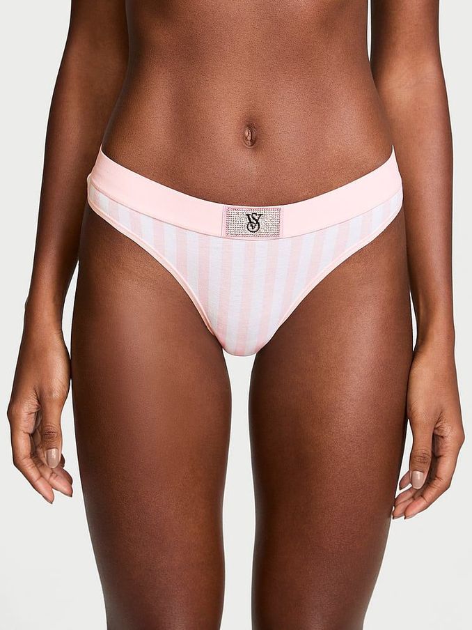 Pretty Blossom Pink Stripe Thong Logo Shine Patch Knickers (E68946) | €10.50