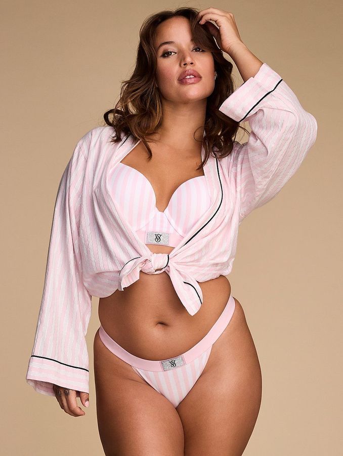 Pretty Blossom Pink Stripe Brazilian Logo Shine Patch Knickers (E68955) | €10.50