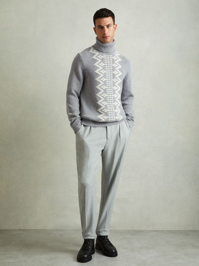 Wool-Blend Roll-Neck Jumper in Grey (E69270) | $83