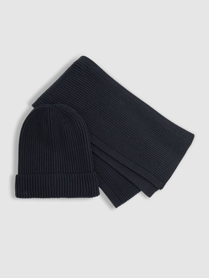 Ribbed Hat and Scarf Set in Navy (E69275) | US$31