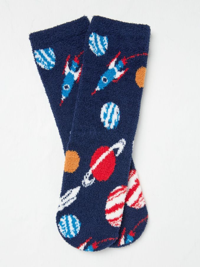 Navy Space Fluffy Socks (E69986) | $6