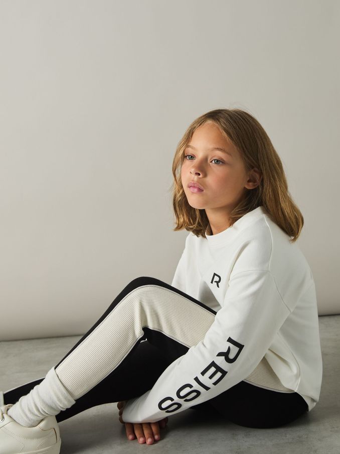 9-13 yrs Cotton-Blend Panelled Leggings in Black (E70170) | US$17