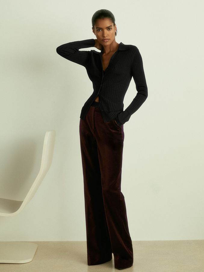 Cotton-Velvet Flared Trousers in Burgundy (E70187) | €97