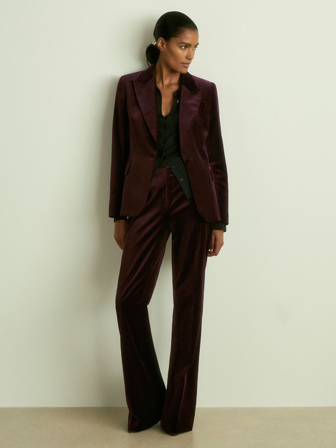 Petite Cotton Velvet Blazer in Burgundy (E70189) | €197