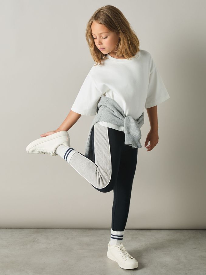 9-13 yrs Cotton-Blend Panelled Leggings in Navy (E70195) | US$17
