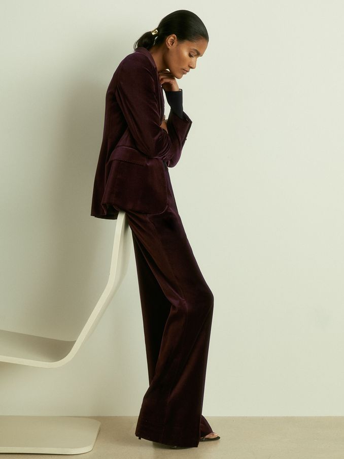 Petite Cotton-Velvet Flared Trousers in Burgundy (E70198) | €97