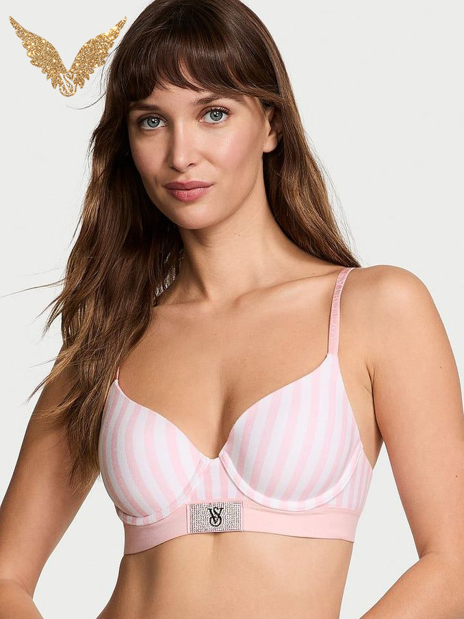 Pretty Blossom Pink Shine Stripe Lightly Lined Demi Shine Patch Bra (E70353) | €45