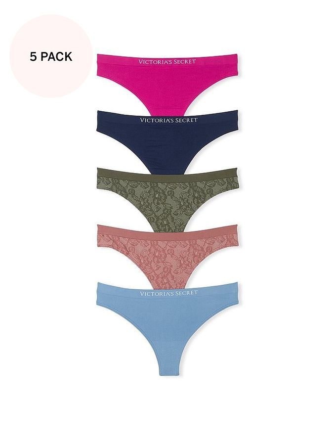 Pink/Blue/Green Thong 5 Pack Knickers (E70382) | €31