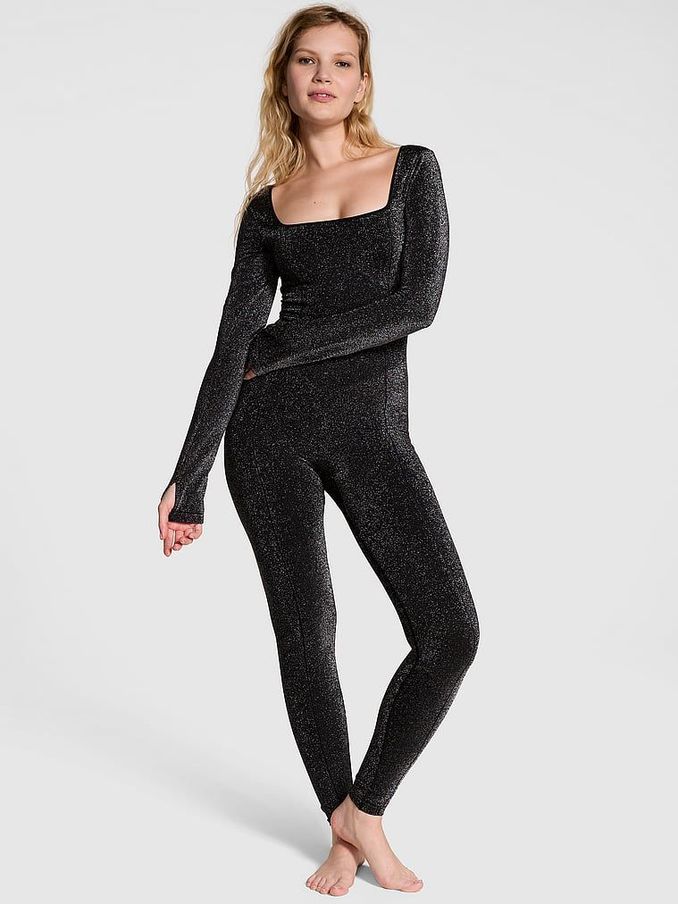 Black Shine Seamless Square Neck Jumpsuit (E70387) | €68