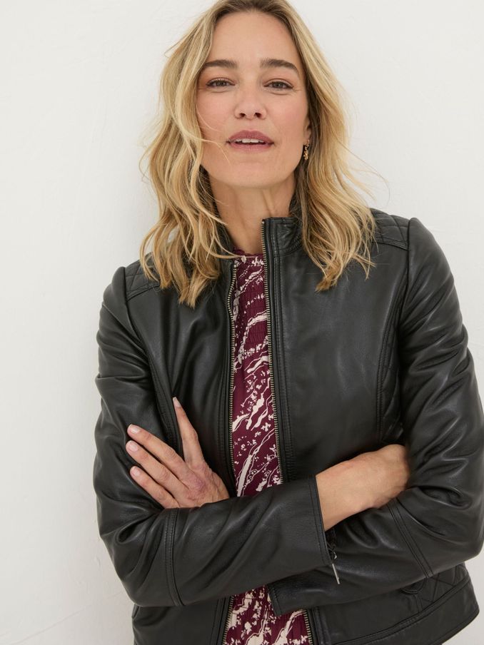 Leanna Black Quilted Leather Jacket (E70453) | €171