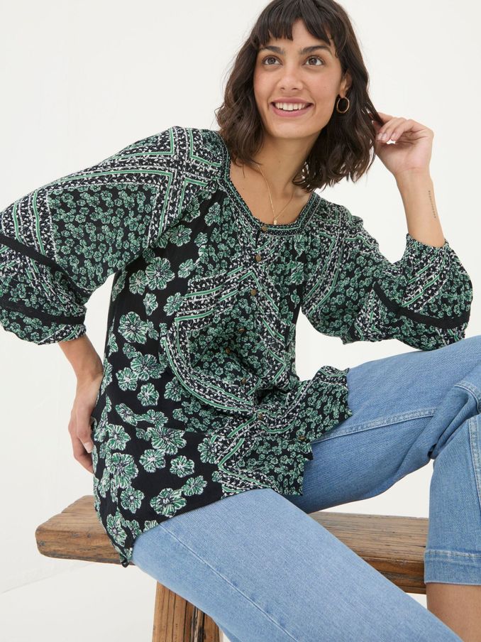 Caitlin Washed Black Spaced Floral Tunic (E70469) | €26