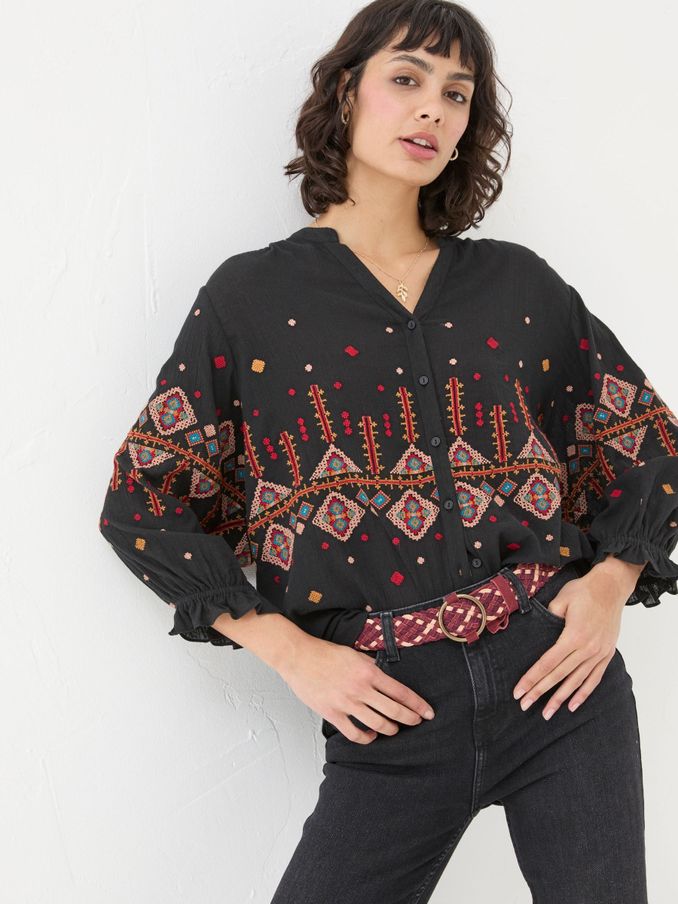 Elana Black Embroidered Blouse (E70663) | €42