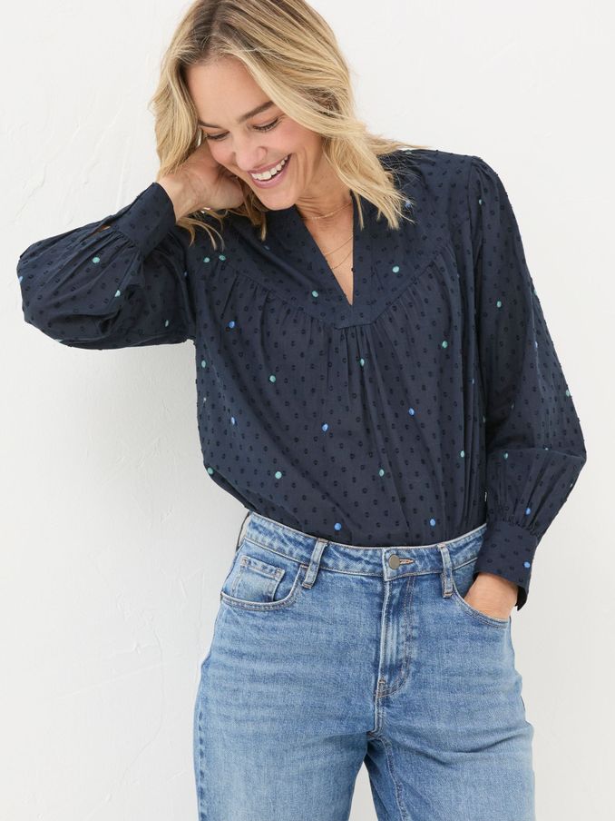 Mathilde Blue Embroidered Blouse (E70708) | €39