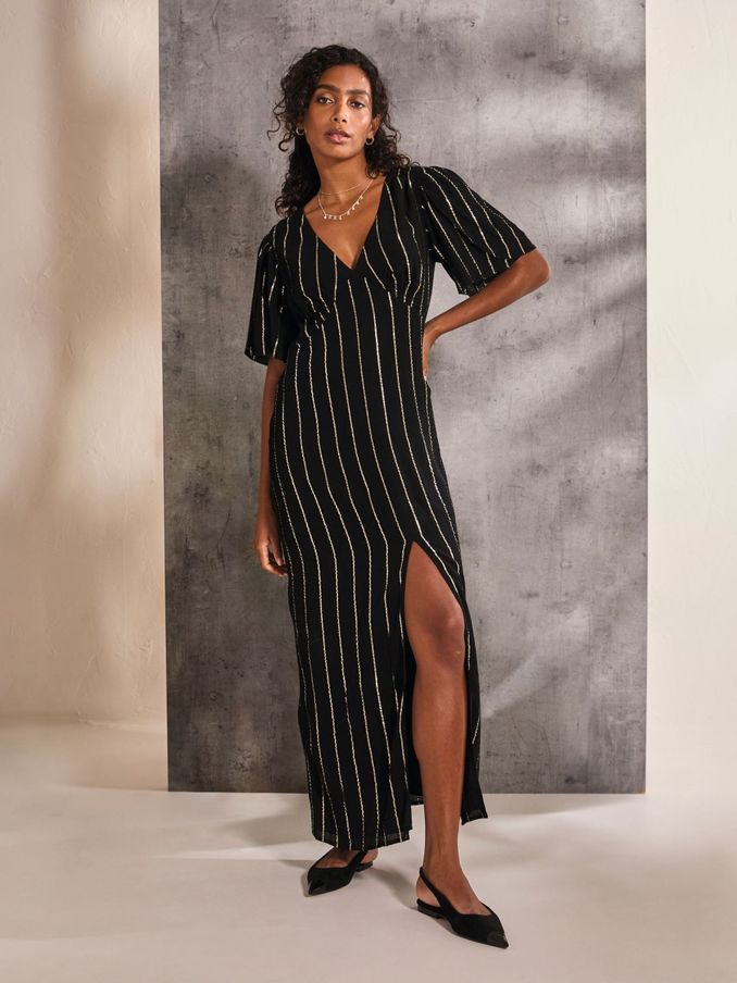 Iris Black Metallic Maxi Dress (E70713) | $76