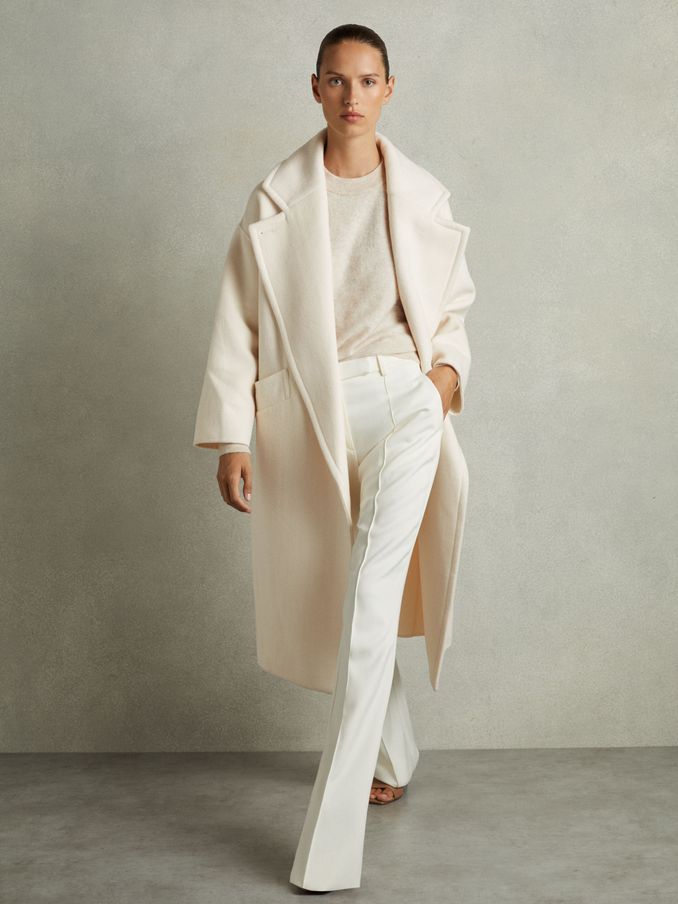 Wool-Blend Blindseam Coat in Cream (E70994) | US$312