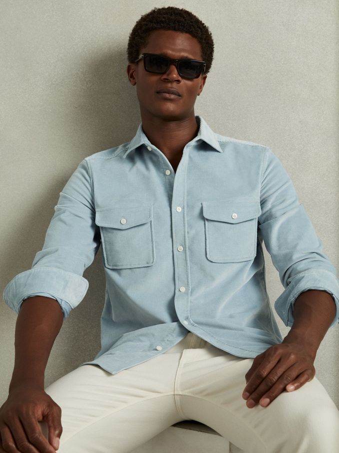 Cotton-Blend Corduroy Overshirt in Soft Blue (E70998) | €138