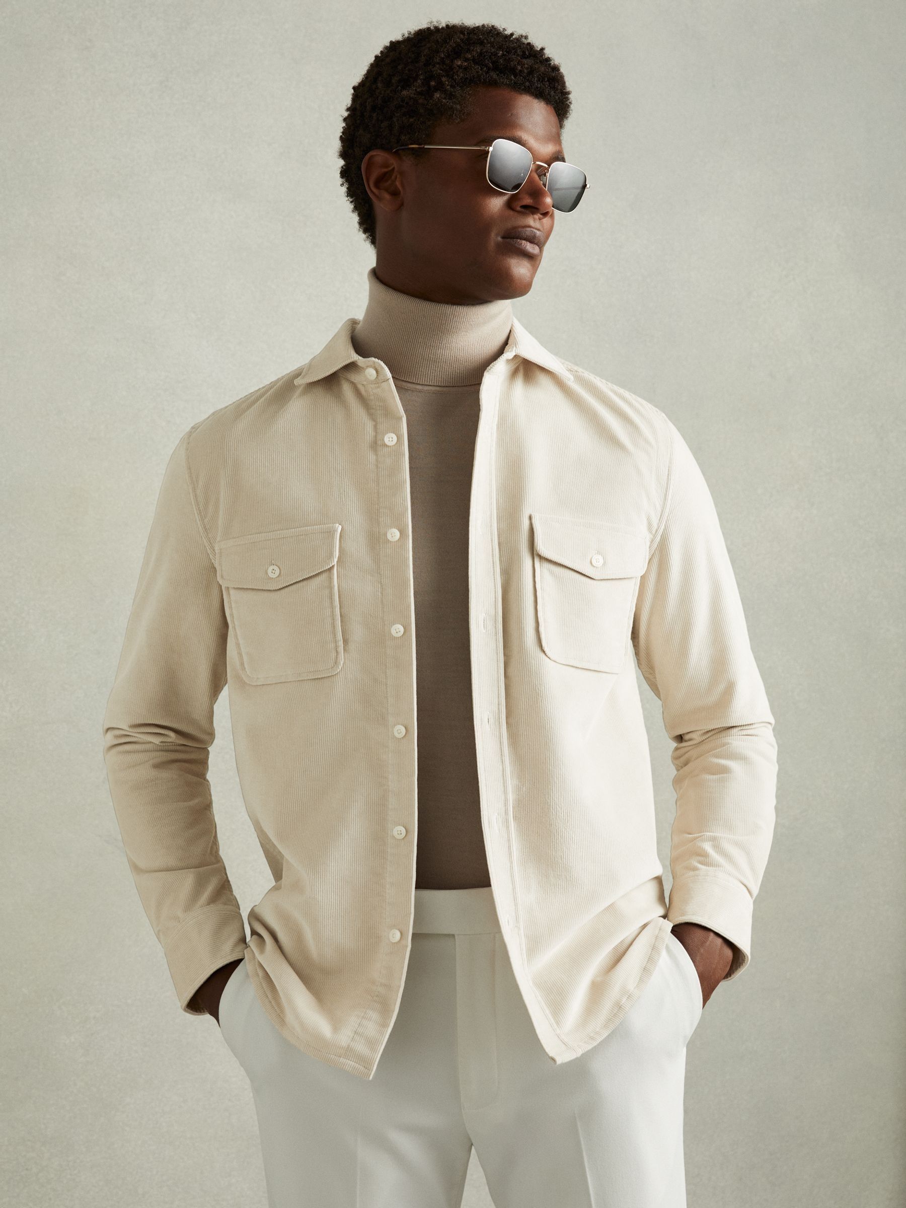 Cotton-Blend Corduroy Overshirt in Stone (E71002) | €138