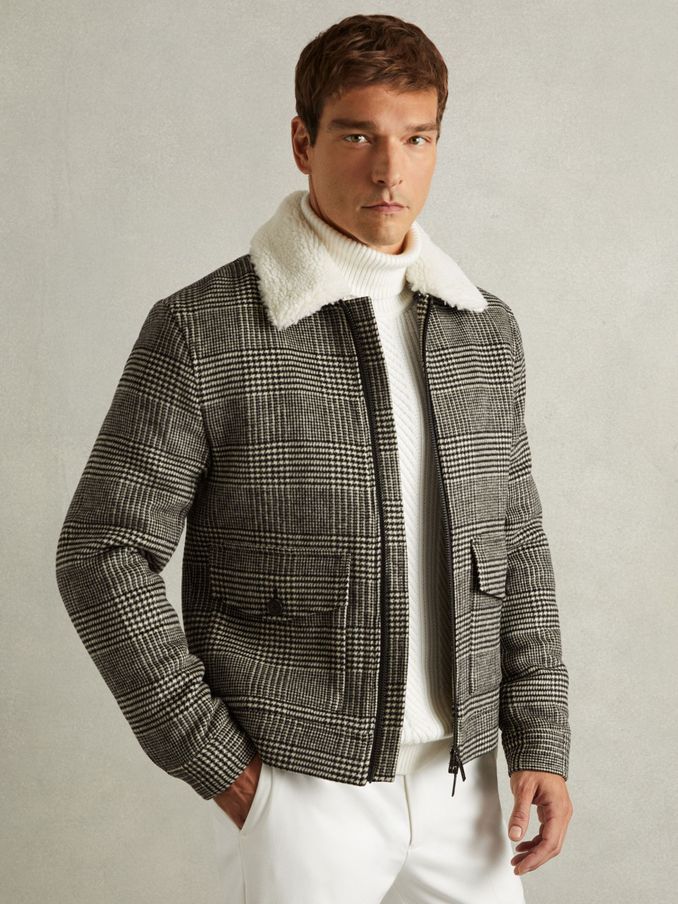 Wool-Blend Twill Zipped Jacket in Black/White (E71004) | US$229