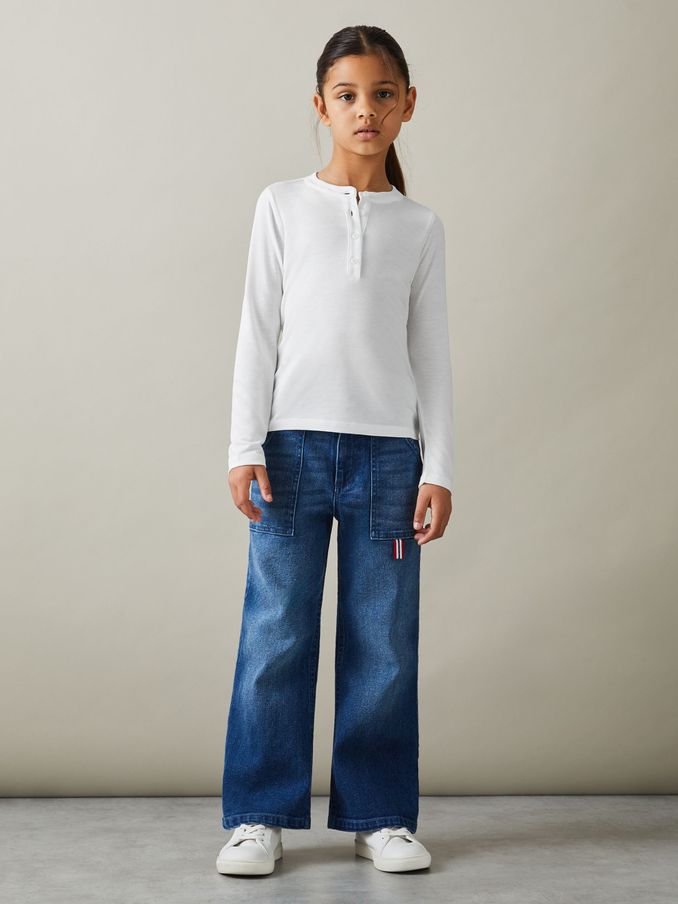 4-9 yrs Grandad Collar Long-Sleeve Top in Ivory (E71546) | €15
