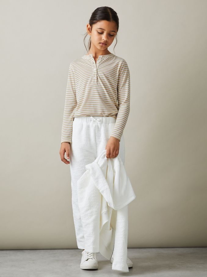 4-9 yrs Striped Grandad Collar Long-Sleeve Top in Oatmeal (E71557) | $16