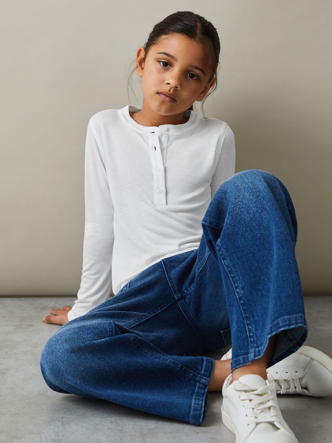 9-13 yrs Grandad Collar Long-Sleeve Top in Ivory (E71558) | HK$199