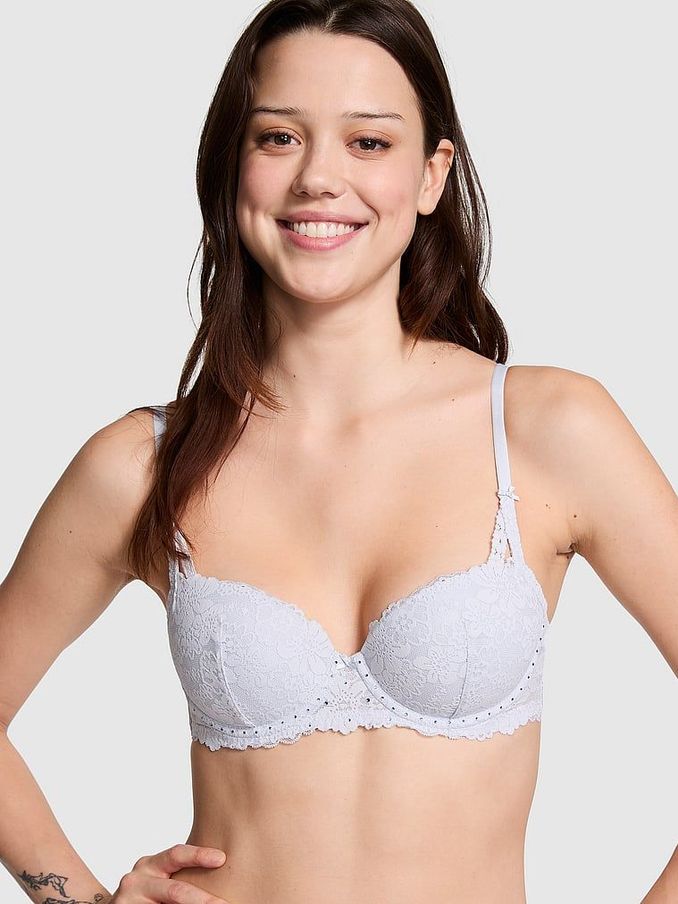 Hydrangea Blue Diamante Balcony Lace Bra (E72001) | €40