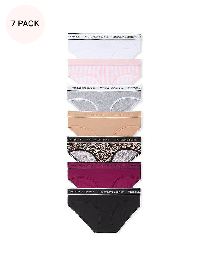 White/Pink/Grey/Nude/Leopard/Red/Black Hipster Logo 7 Pack Knickers (E72007) | €40