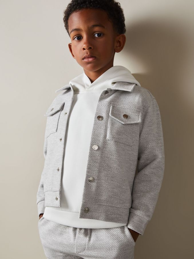 9-13 yrs Textured Cotton Blend Jacket in Grey Melange (E73437) | €28