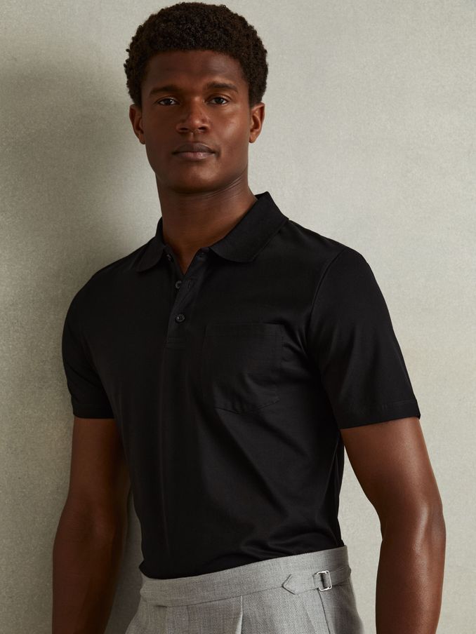 Mercerised Cotton Polo Shirt in Black (E73447) | US$61