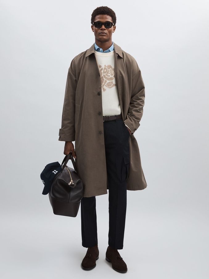 Canvas Single Breasted Coat in Soft Brown (E73450) | AED842
