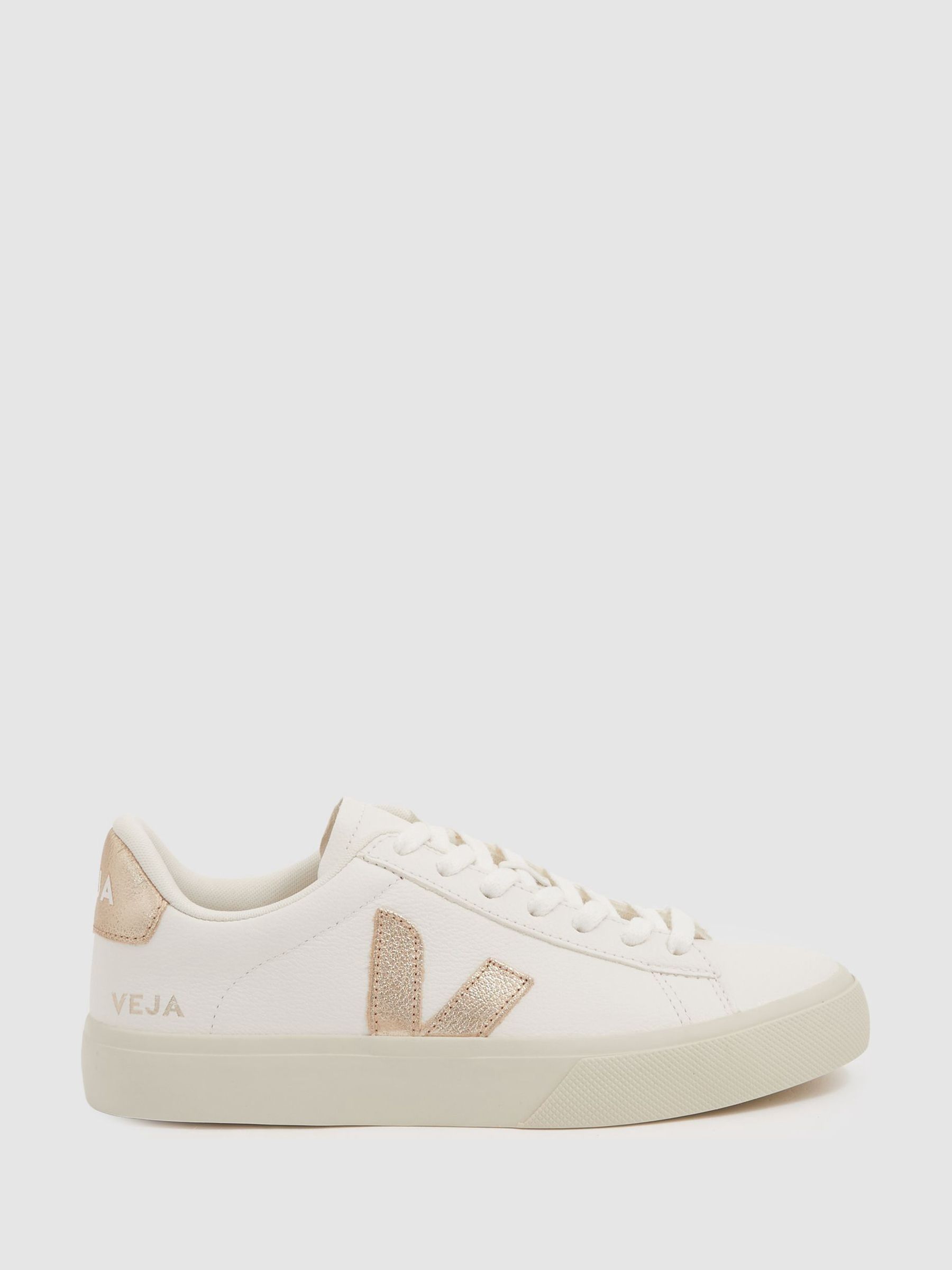 Campo White/Gold Veja Leather Metallic Logo Trainers (E73454) | ‏386 د.إ.‏