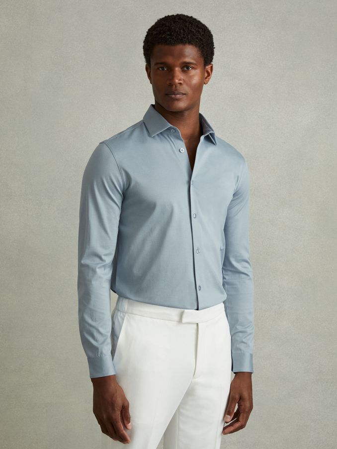 Mercerised Cotton Jersey Shirt in Soft Blue (E73462) | €46