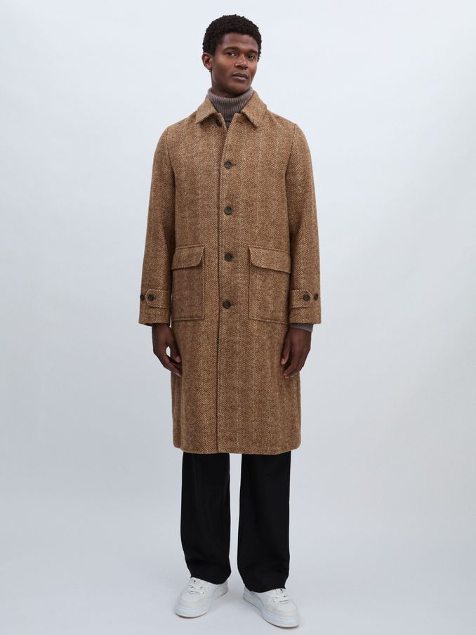 Les Deux Wool-Blend Long Herringbone Coat in Brown/Stone (E73476) | US$290
