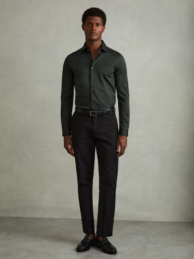 Mercerised Cotton Jersey Shirt in Emerald Green (E73481) | $80
