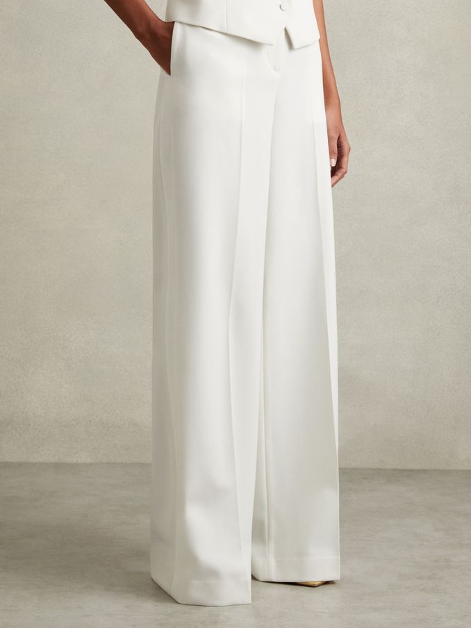 Wool Blend Wide Leg Tux Trousers in White (E74272) | €72