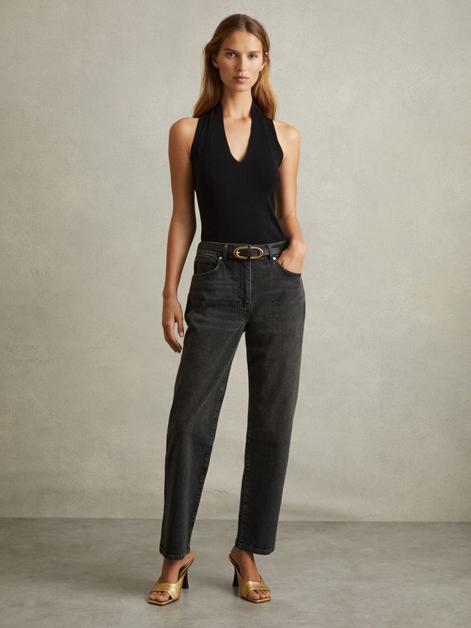 Mid Rise Straight Leg Jeans in Washed Black (E74274) | €72