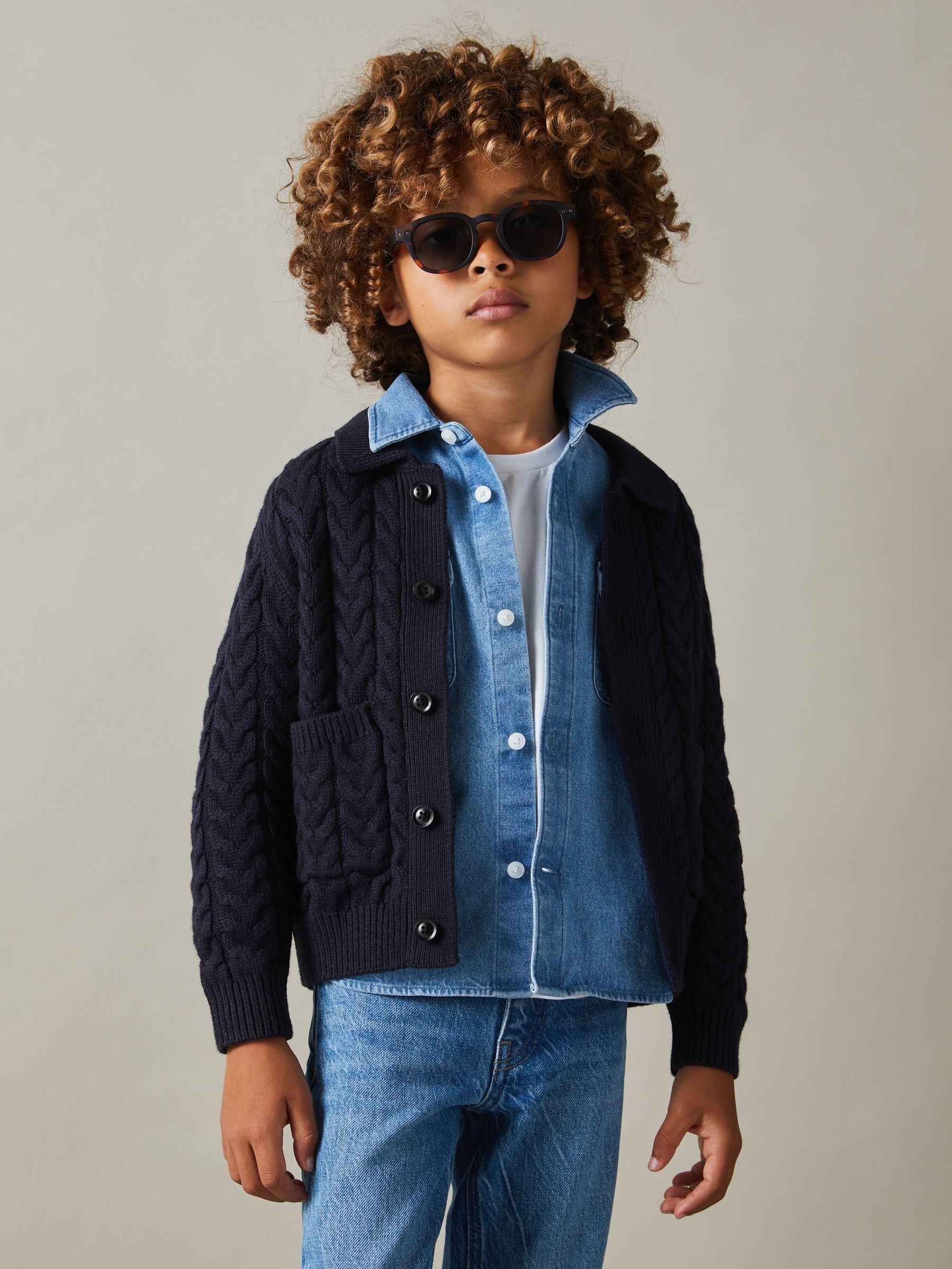 9-13 yrs Cable-Knit Cardigan in Navy (E75008) | US$30