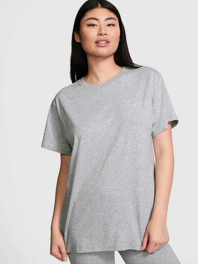 Grey Heather Shine Oversized Cotton T-Shirt (E75454) | €40