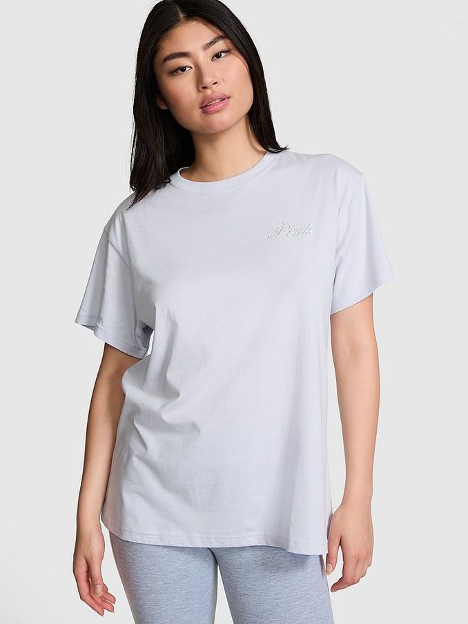 Hydrangea Blue Shine Short Sleeve Diamante Oversized T-Shirt (E75458) | €19