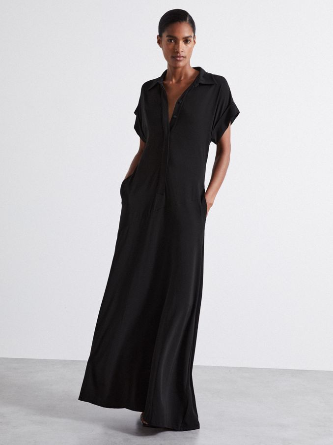 Atelier Polo-Collar Jersey Maxi Dress in Black (E76658) | US$197