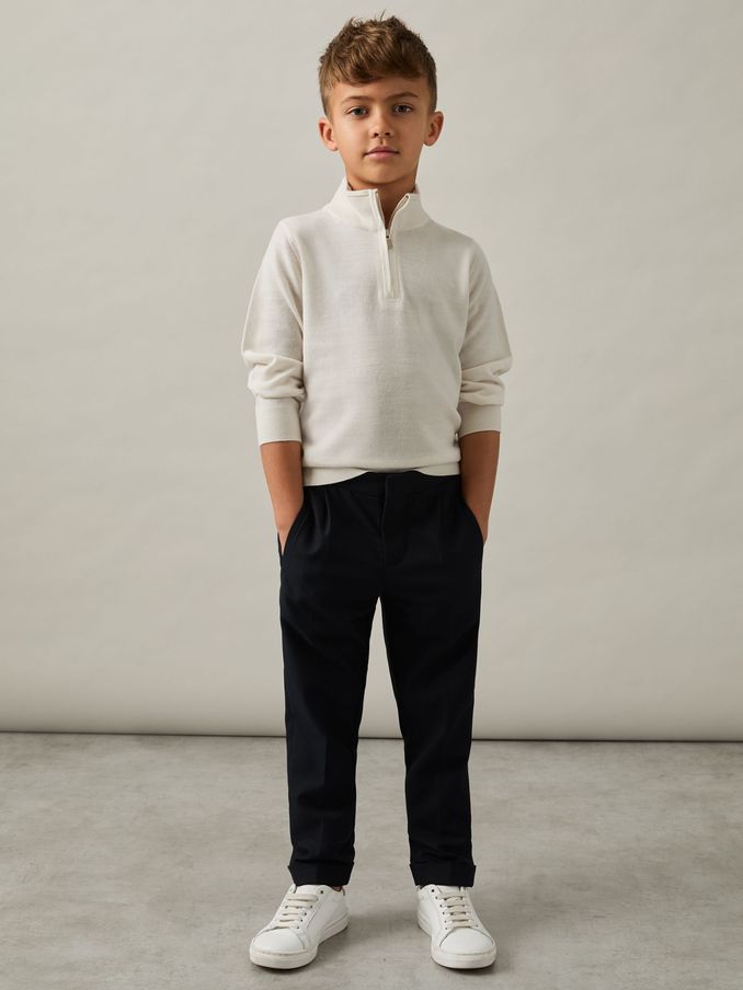 3-9 yrs Merino Wool Half-Zip Funnel Neck Jumper in Snow (E77073) | US$55
