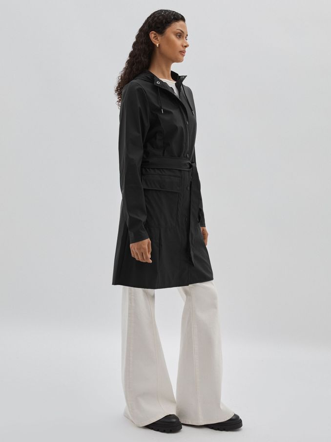 Rains Belted Black Raincoat in Black (E77261) | HK$1,580
